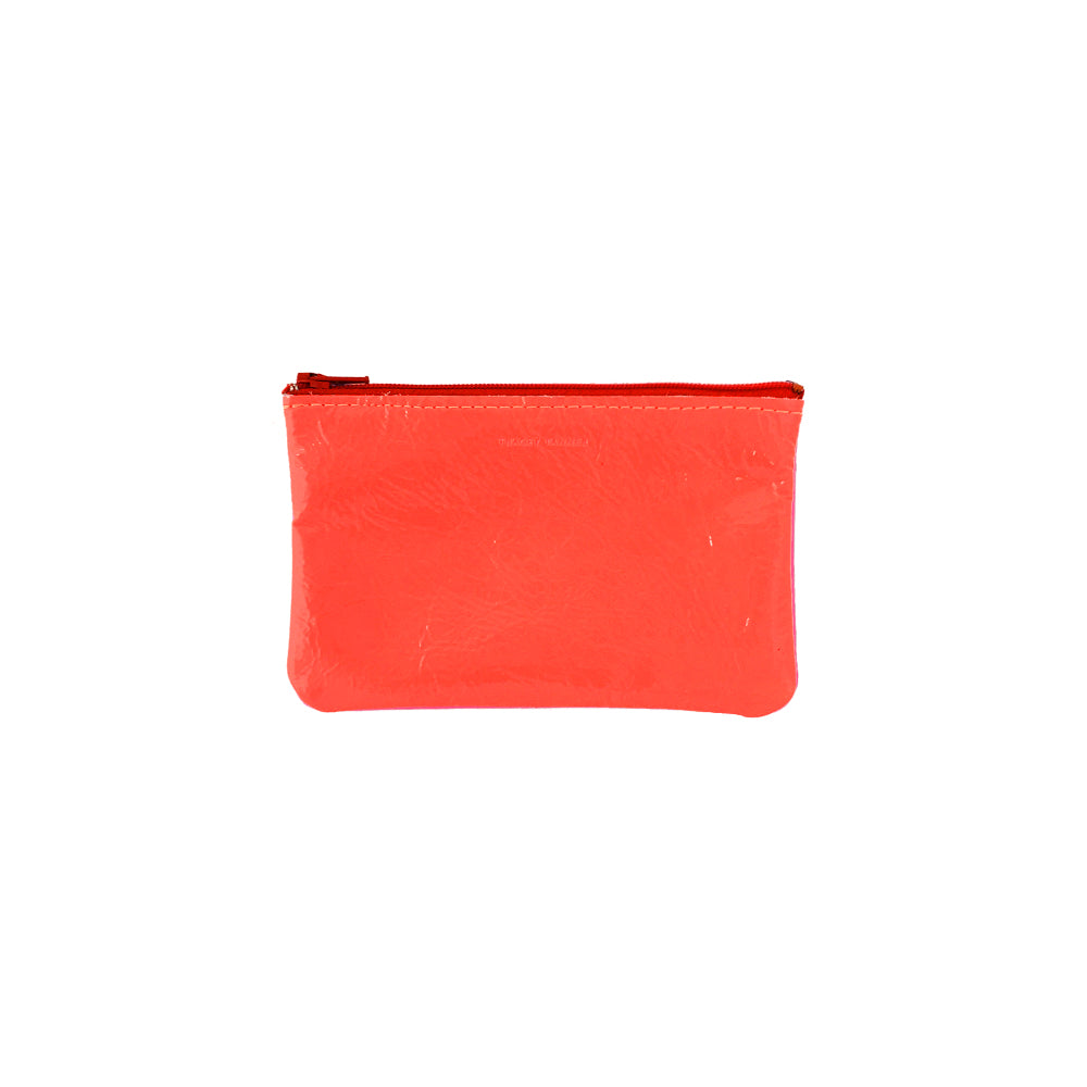Small fluoro red zip pouch with top zipper, rectangular shape