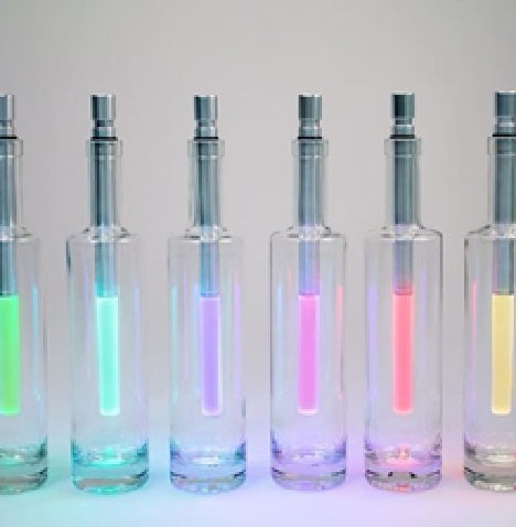 LED bottle light wand set with multicolor glowing tubes and silver caps