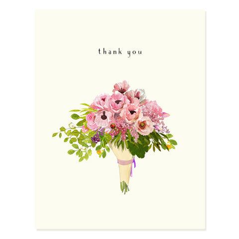 Thank you card with poppy bouquet illustration and 'thank you' text