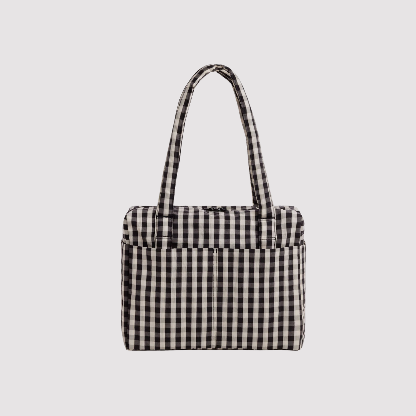 Small Cloud carry-on tote in black-and-cream gingham with top handles
