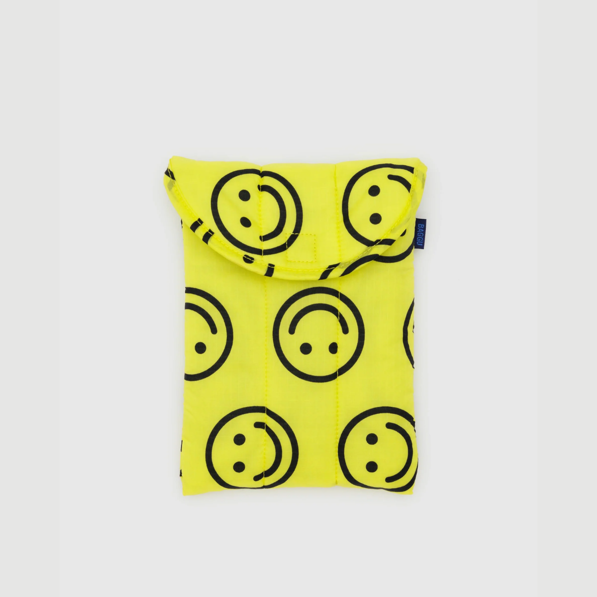 8-inch puffy tablet sleeve in yellow with smiley-face pattern and flap