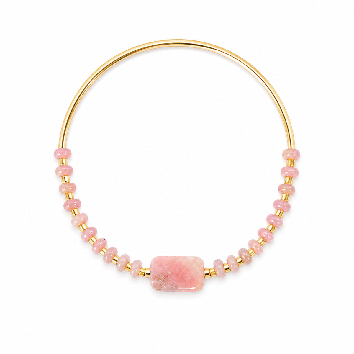 Stretch Bangle Bracelet - Pink Opal - Gold