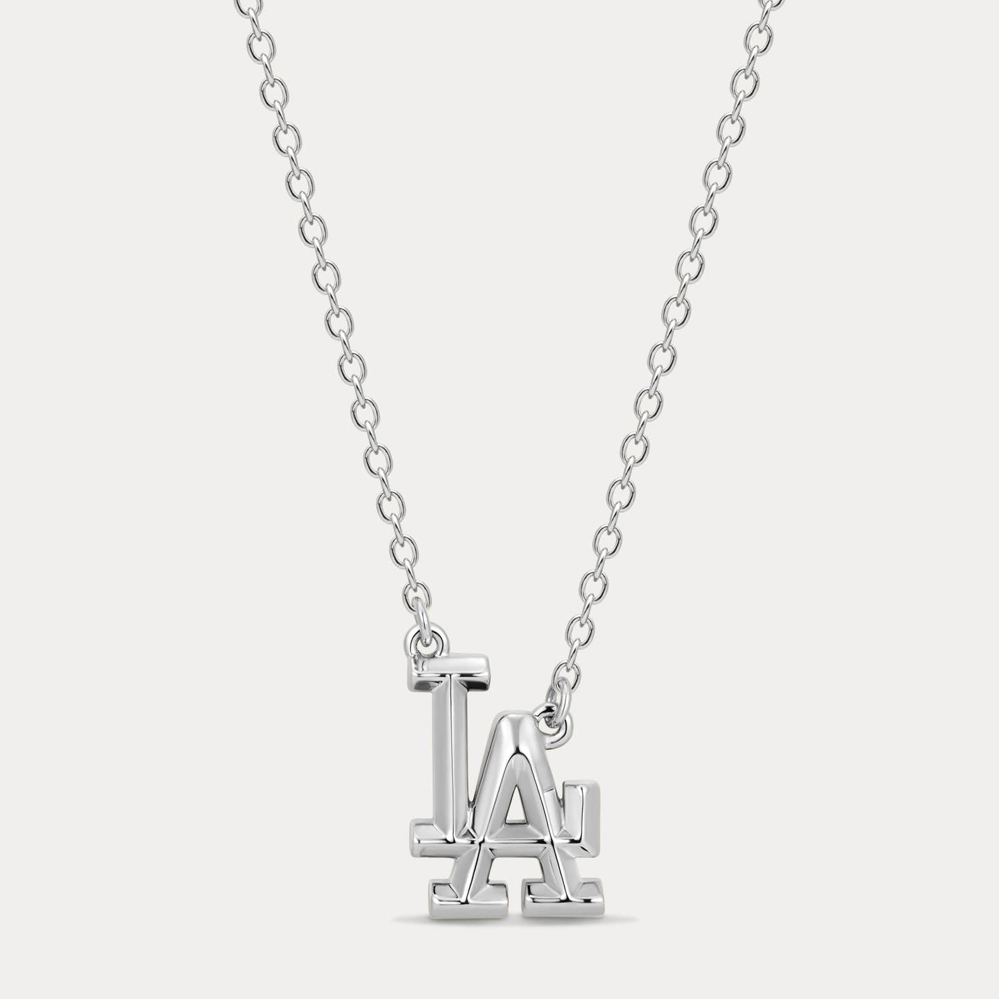 Silver chain charm necklace with LA monogram pendant