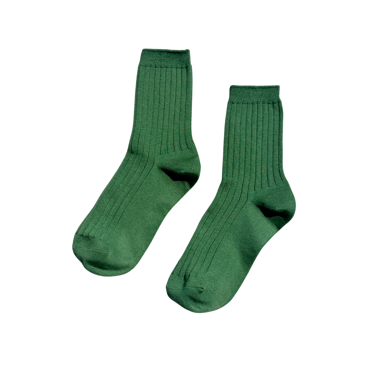 Mercerized ribbed cotton crew socks in jade green