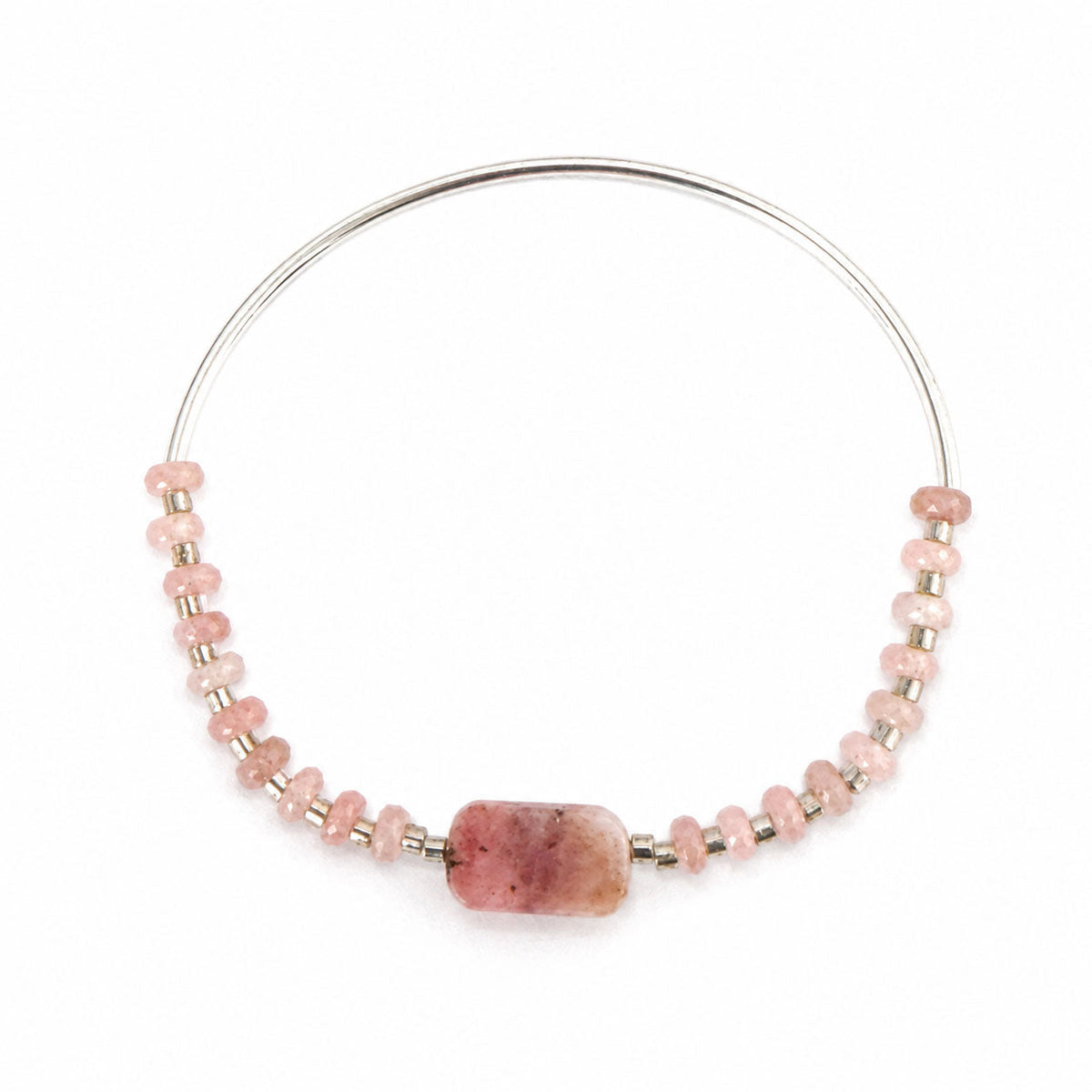 Stretch Bangle Bracelet - Pink Opal - Silver