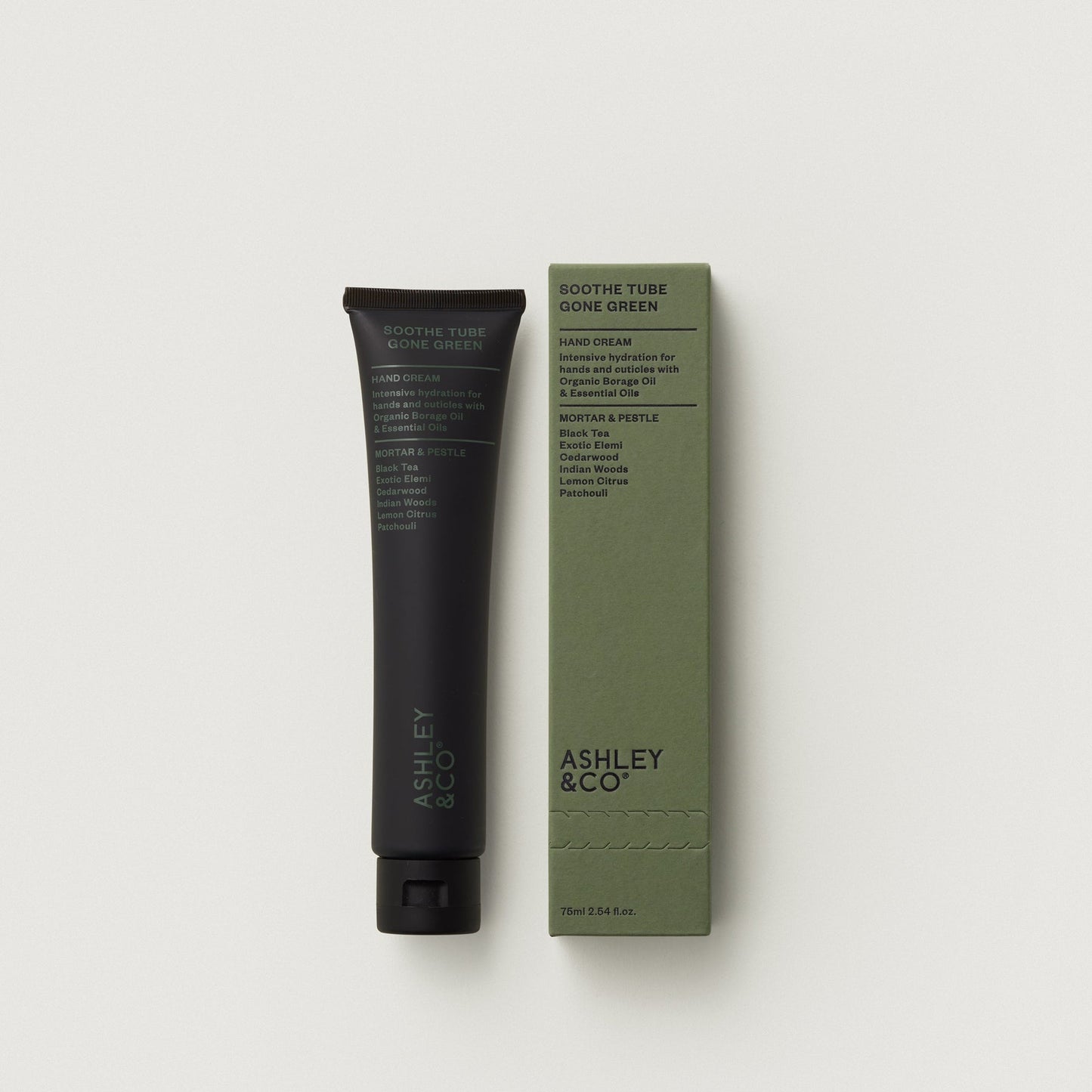 Soothe Tube hand cream lotion, dark tube with olive green box