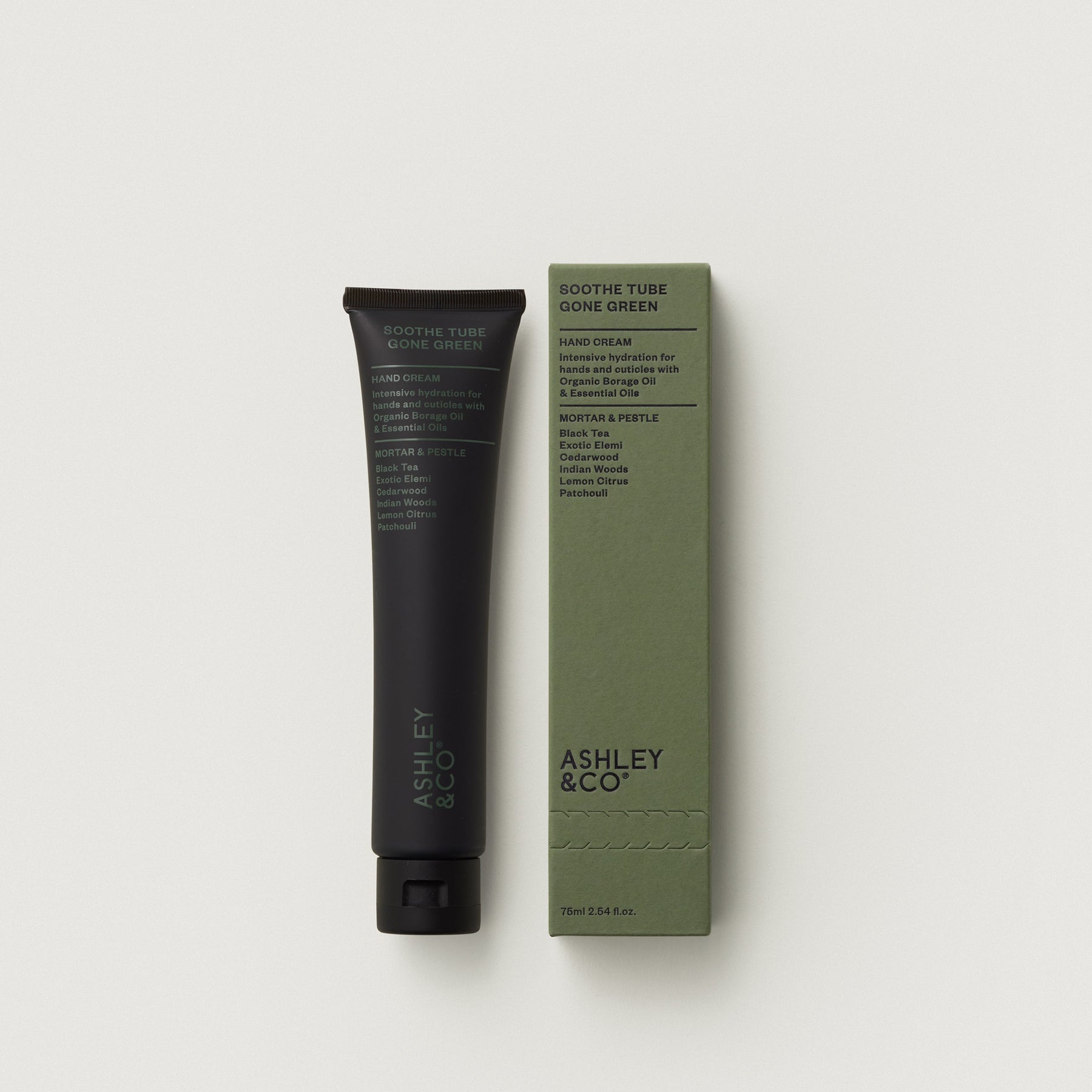 Soothe Tube hand cream lotion, dark tube with olive green box