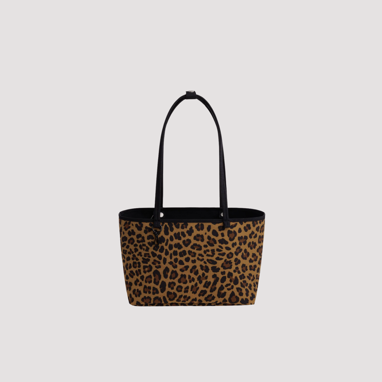 Medium nylon reversible tote with leopard print front and black handles