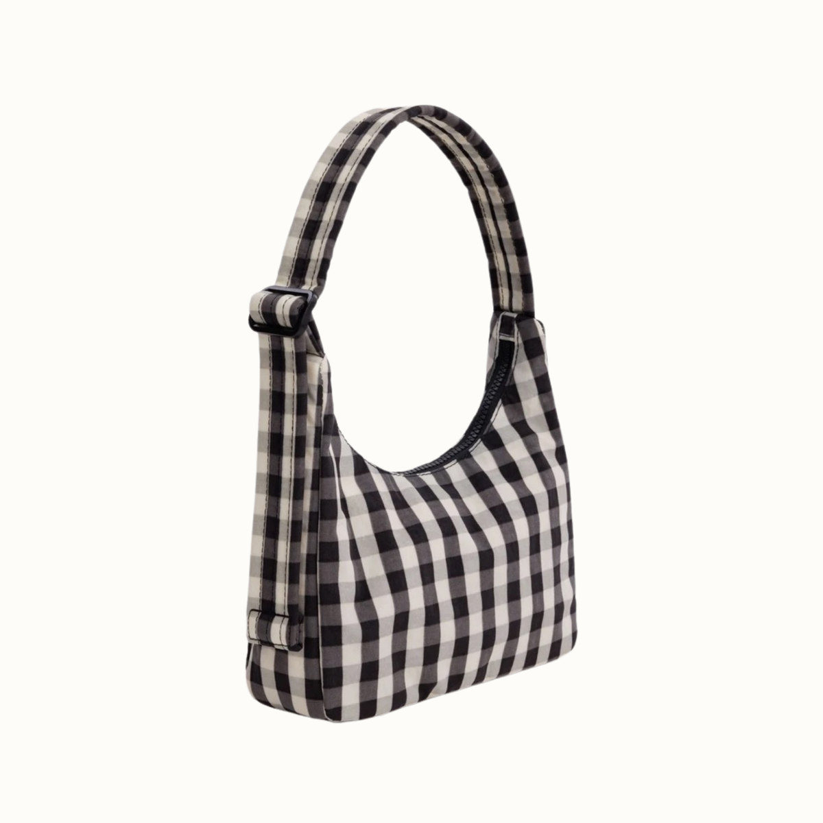 Mini Nylon Shoulder Bag - Black and Cream Gingham