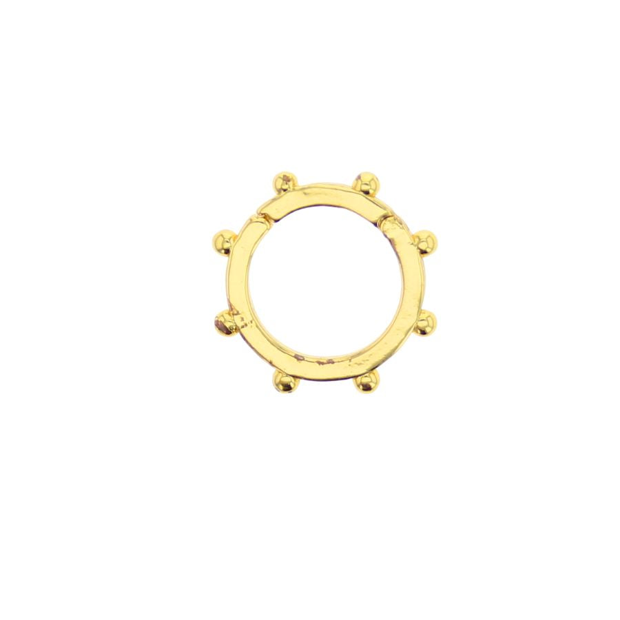 Gold-tone circular clasp ring with raised bead posts around the open bezel