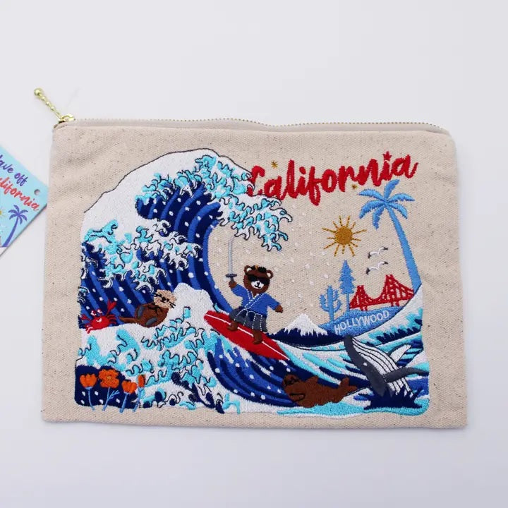 Embroidered Pouch - The Great Wave Off California