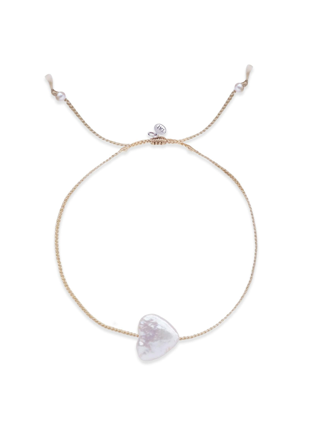 Corded Bracelet with Heart Pearl - Natural Cream