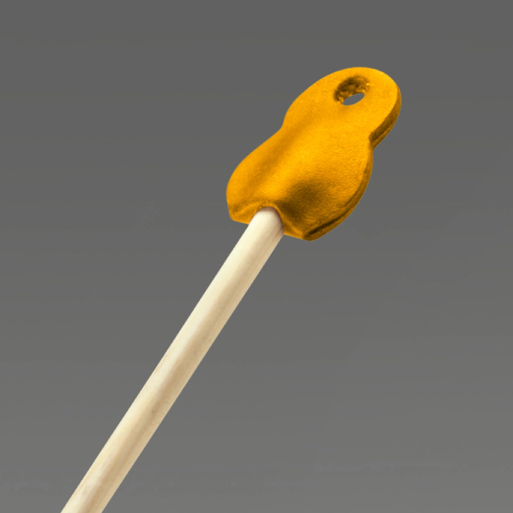 Essey tan fly swatter with rounded tan grip on a light wood handle