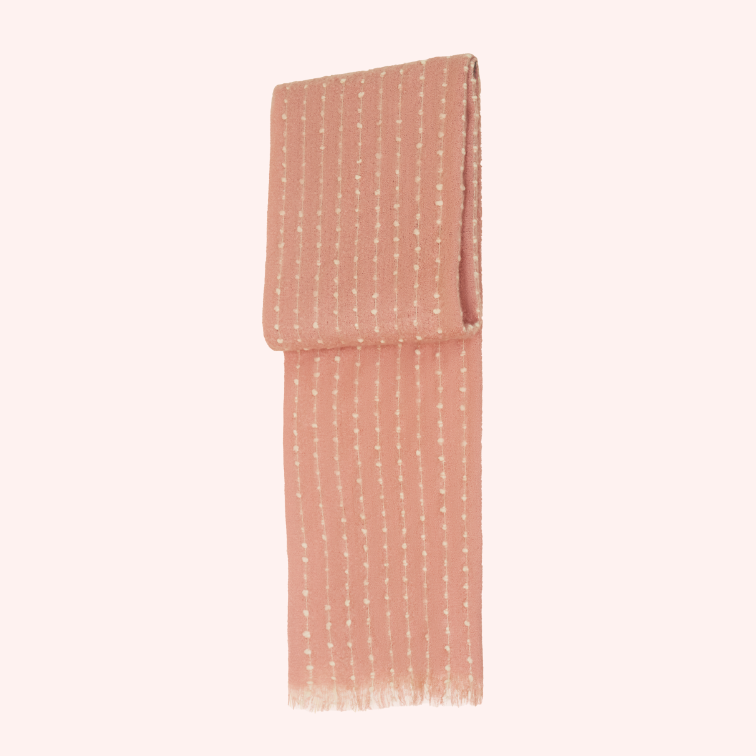 Petal Pink scarf with dotted vertical pattern and long fringe ends