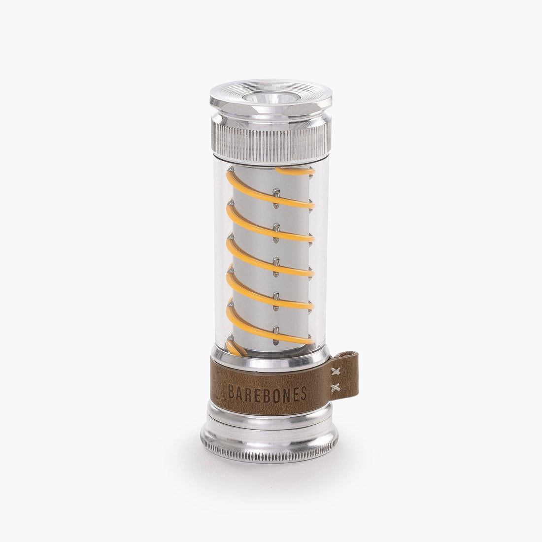 Silver Edison light stick with lit vertical coil segments and 'Barebones' base tag
