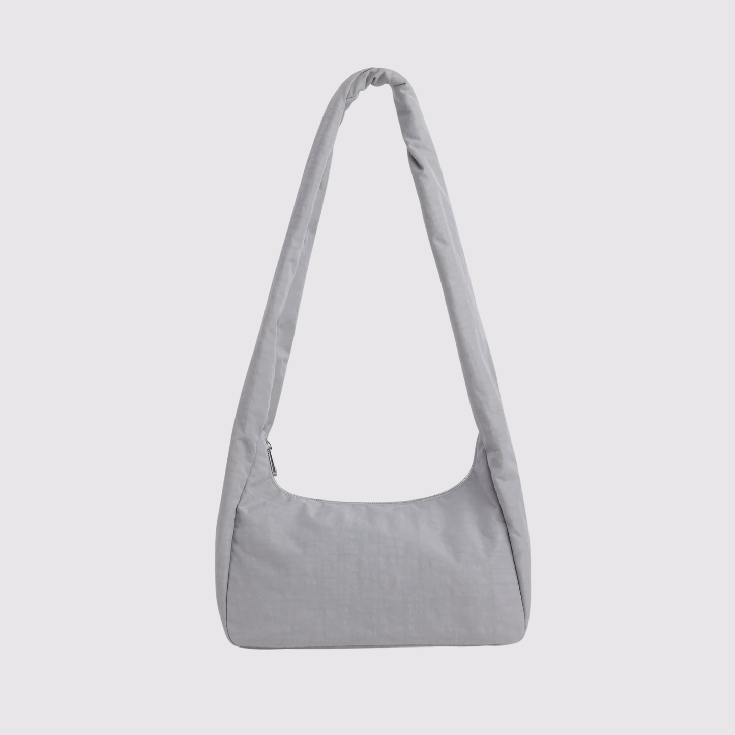Light gray nylon meringue shoulder bag with top handle