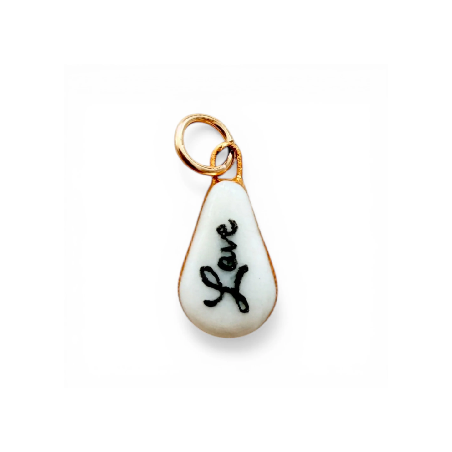 Teardrop porcelain charm with gold loop and "Love" script