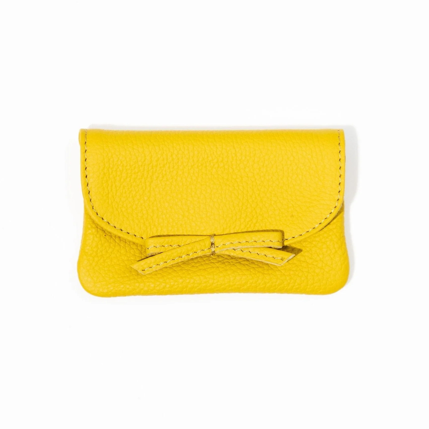 Yellow pebble leather bow card case with front flap