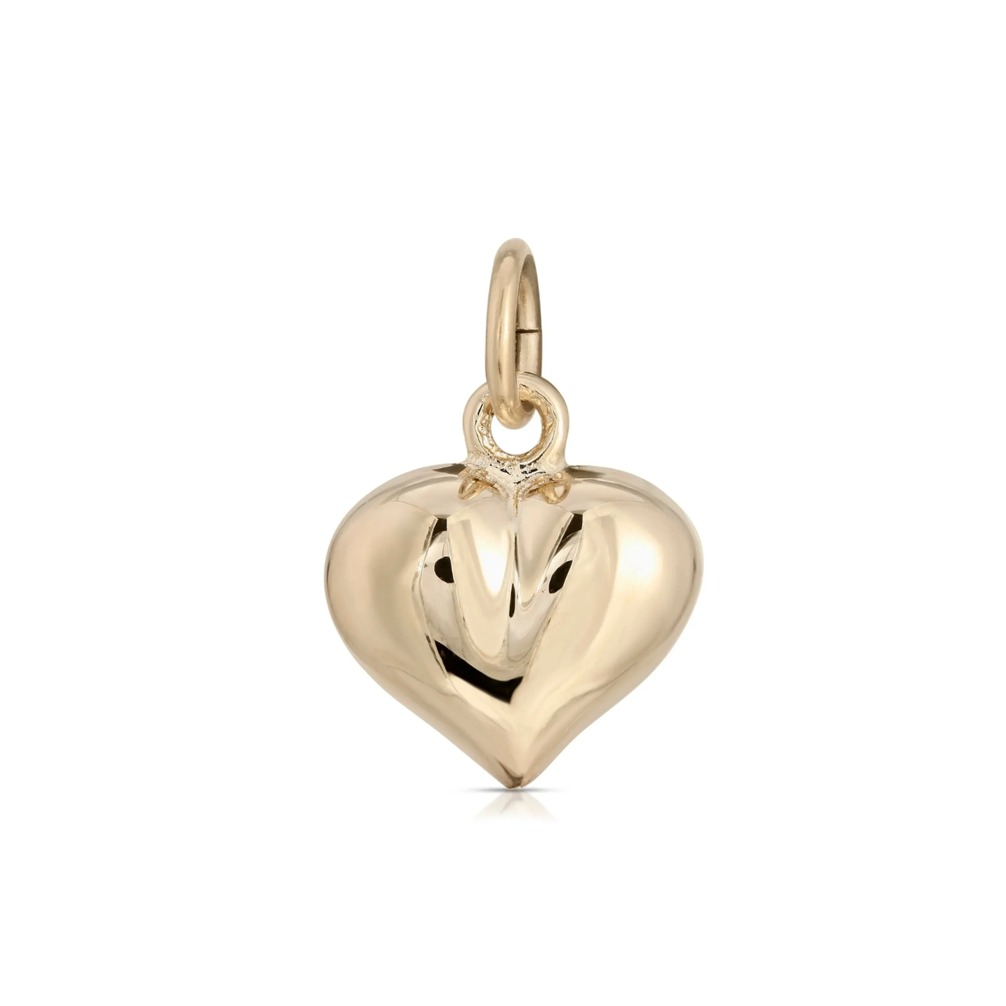 Gold-tone puffy heart pendant with polished hollow heart and loop bail