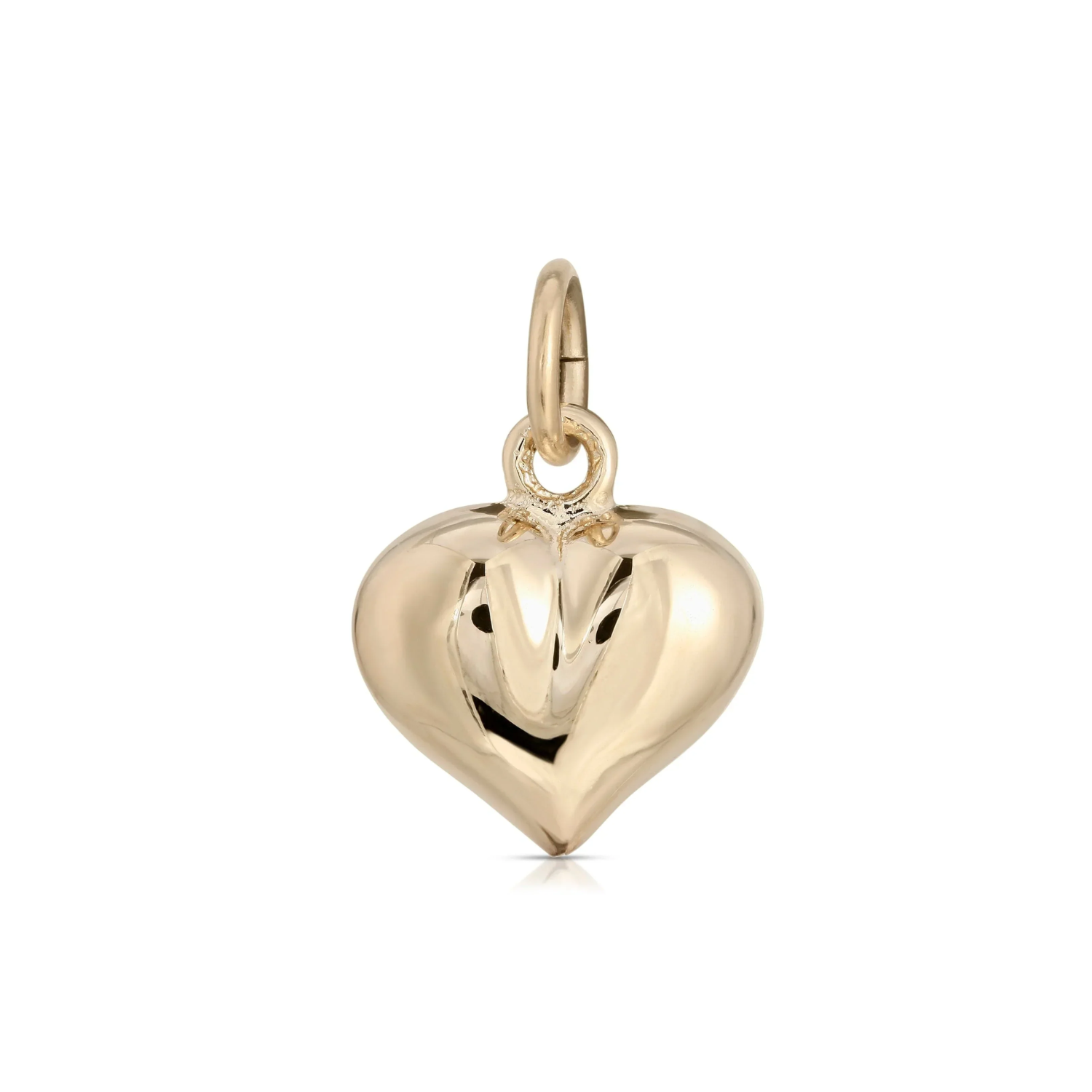 Gold-tone puffy heart pendant with polished hollow heart and loop bail