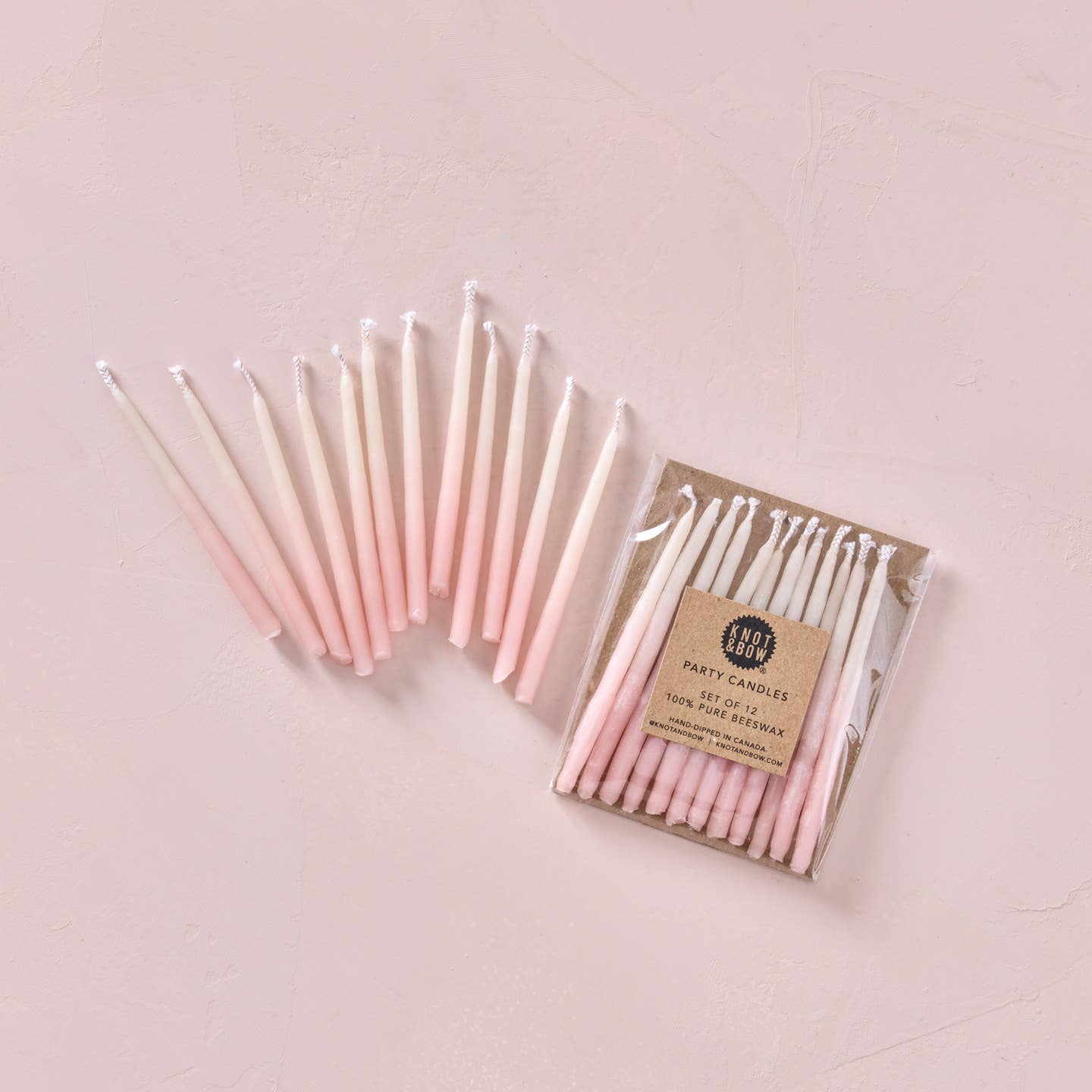 Pink ombre beeswax party candles set, light pink taper candles with white wicks