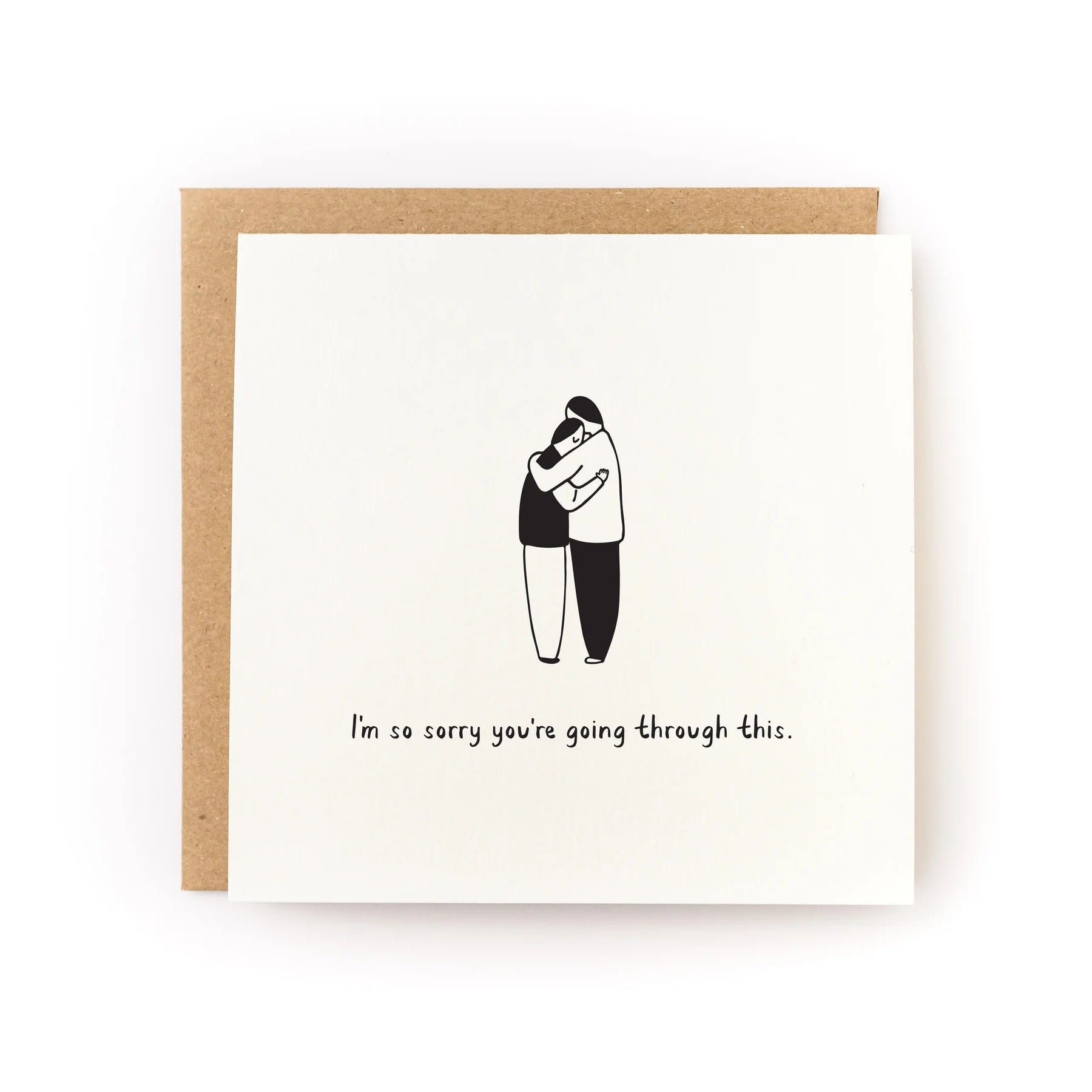 Letterpress greeting card with black-and-white person illustration and heartfelt text