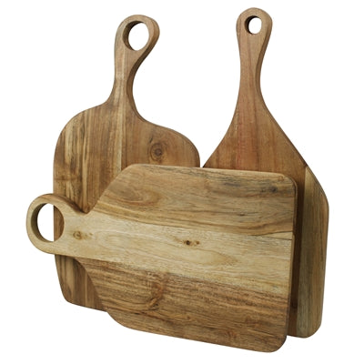 Acacia wood cutting board set with loop handles and hanging holes, rectangular board