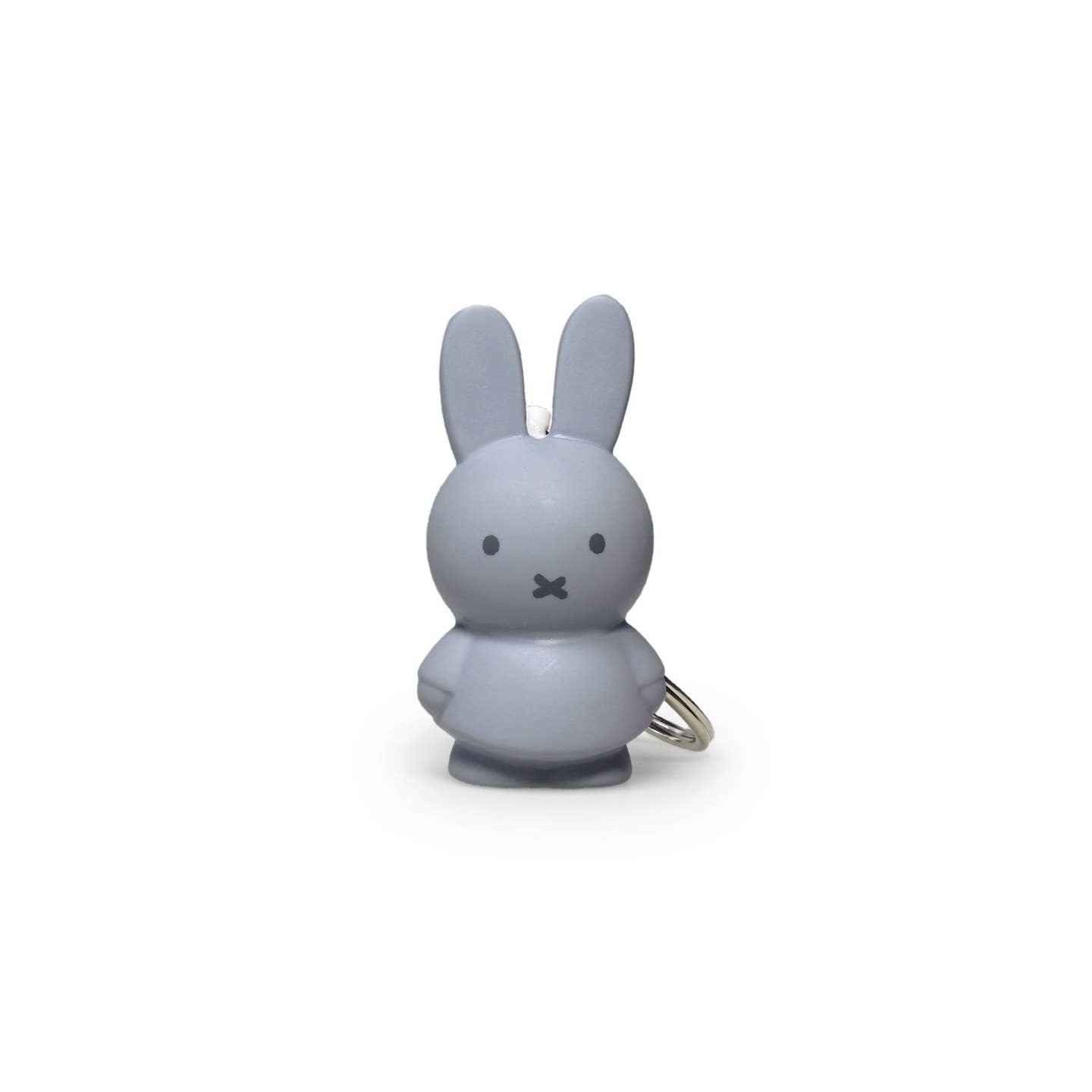 Gray Miffy rabbit keychain figurine with metal keyring loop