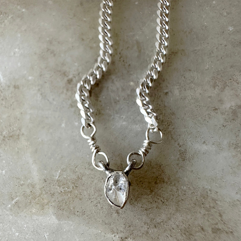 Sterling silver heart pendant on diamond-studded chain necklace