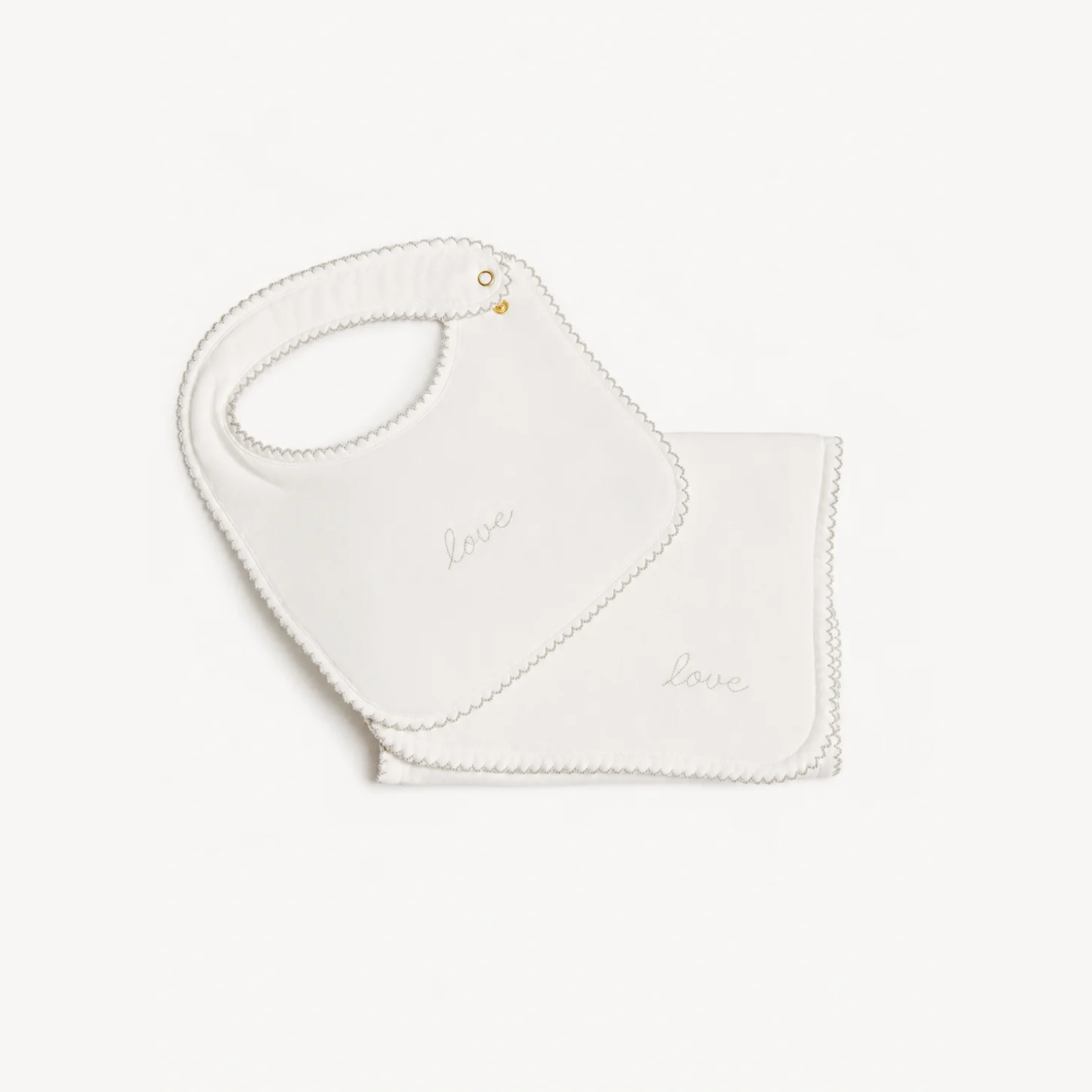 Baby Bib & Burp Cloth Set - Embroidered "Love"