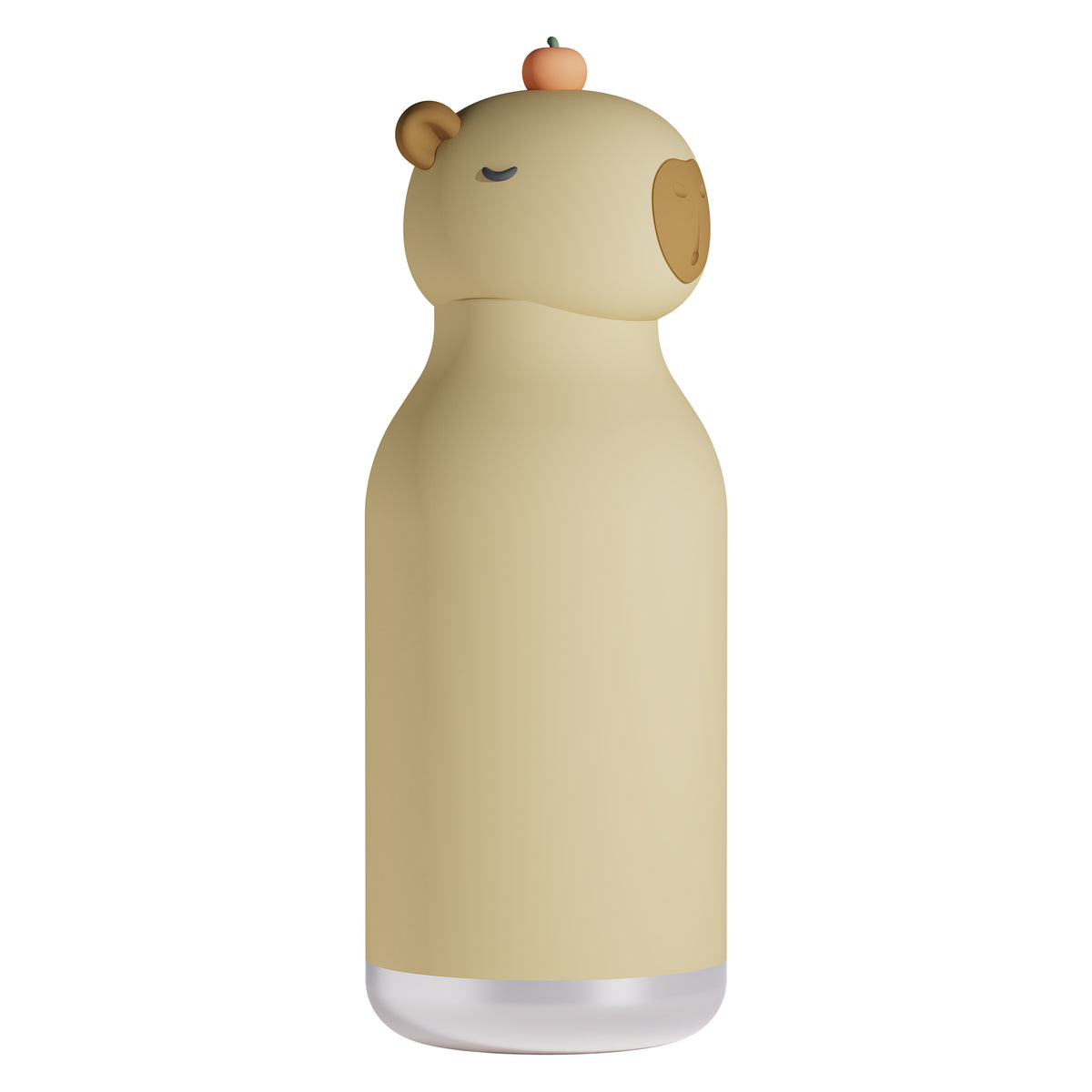 Capybara-shaped 16oz water bottle with cream body and animal head lid