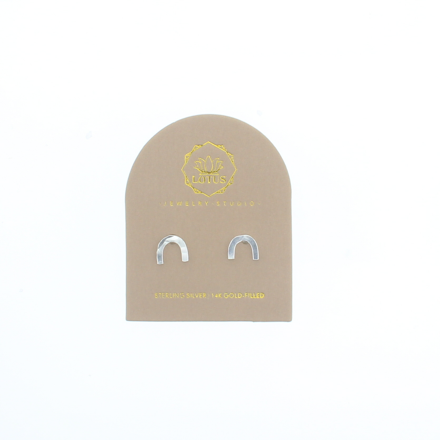 Pair of sterling silver hammered stud earrings on display card