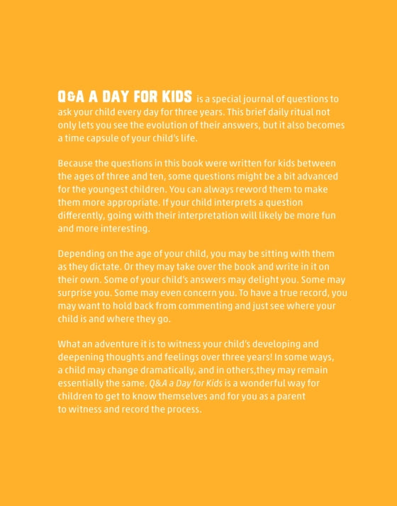 Q&A a Day for Kids journal interior text page with introductory paragraphs