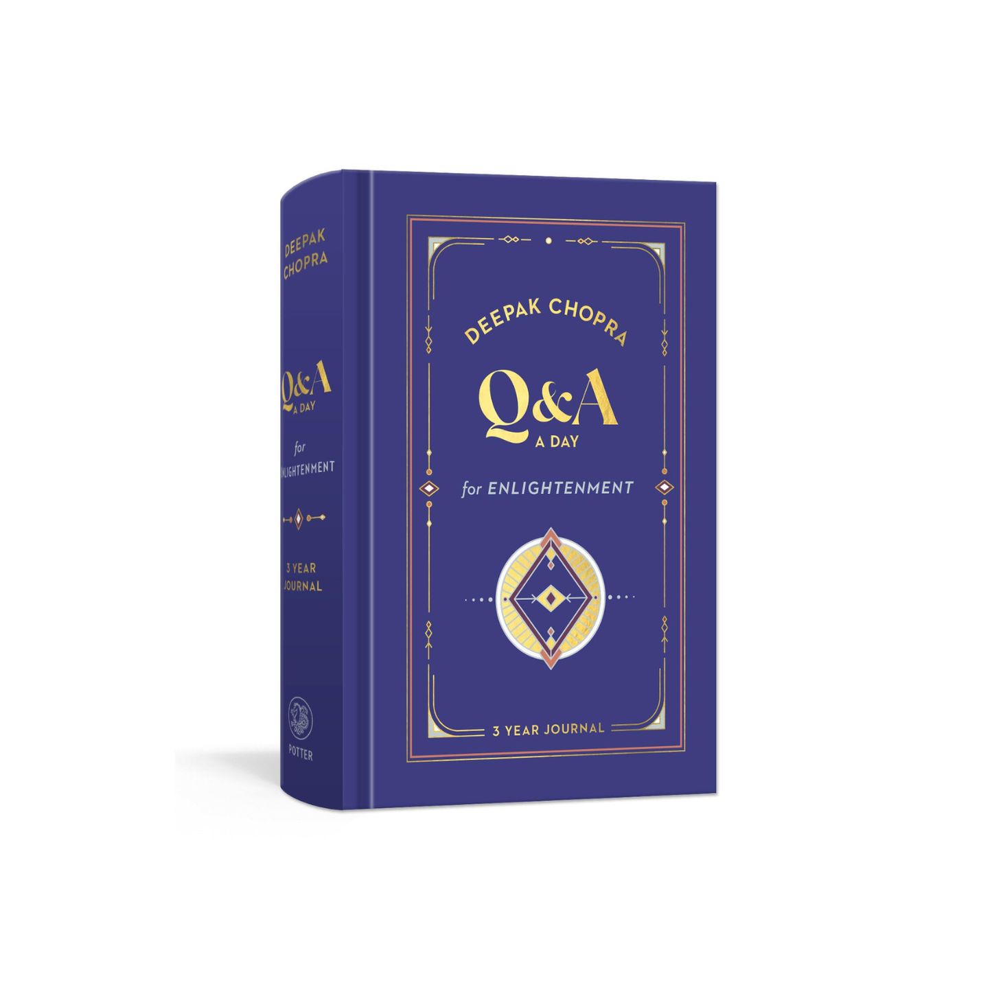 Blue Q&A for Enlightenment 3-year journal book with gold cover design