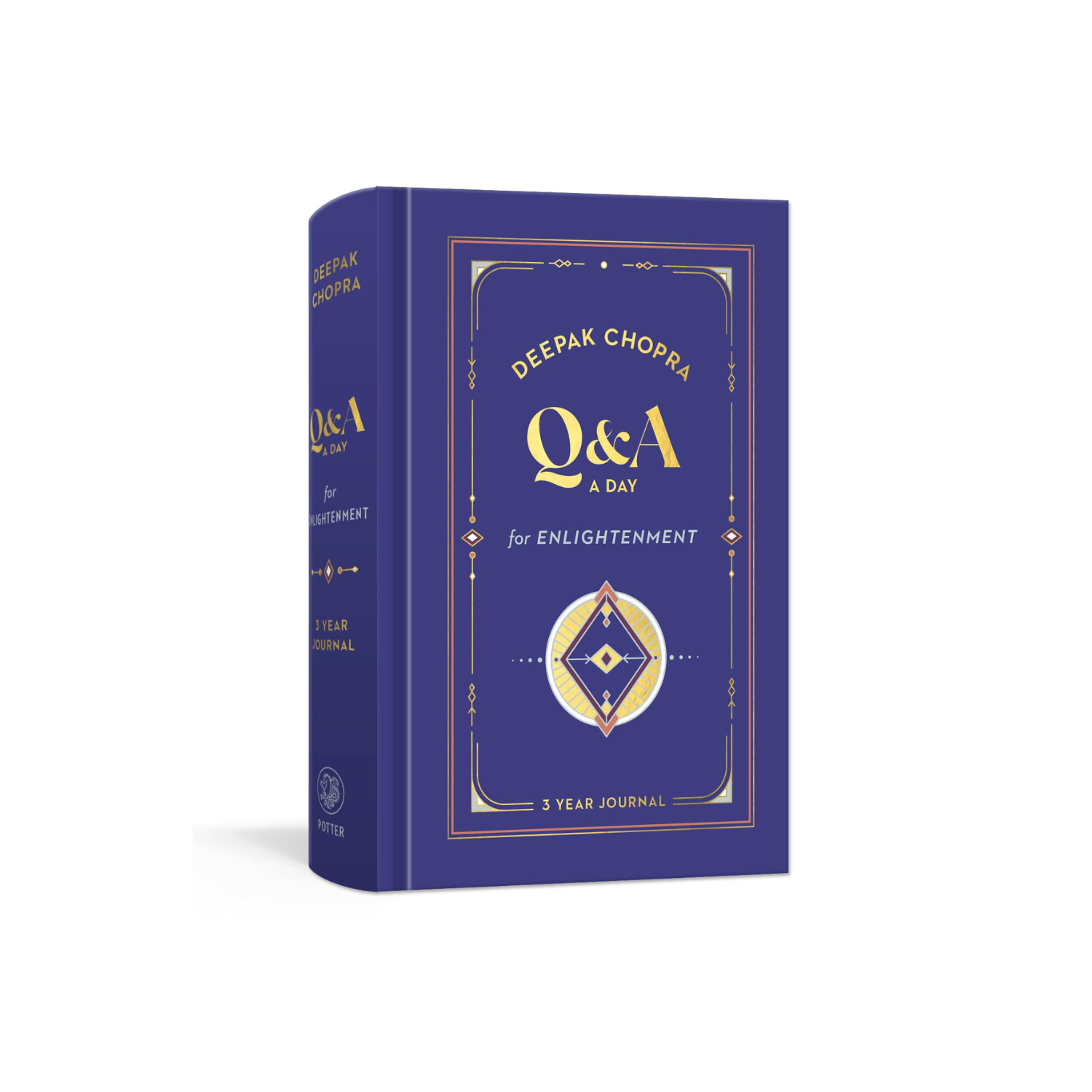 Blue Q&A for Enlightenment 3-year journal book with gold cover design