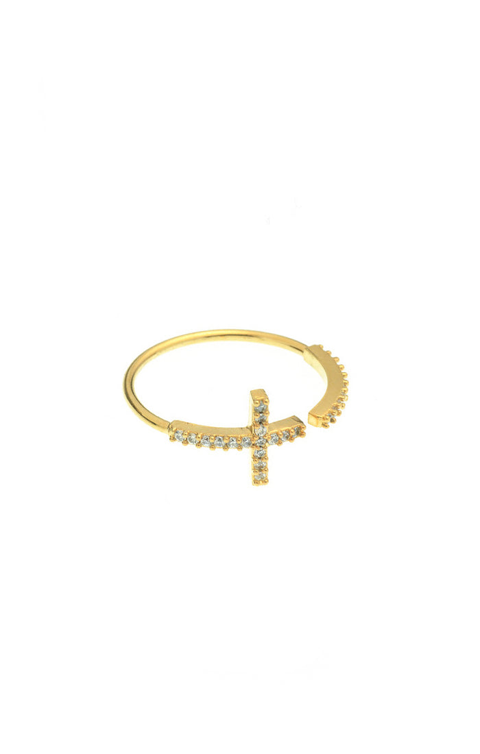 Cz Cross Open Ring