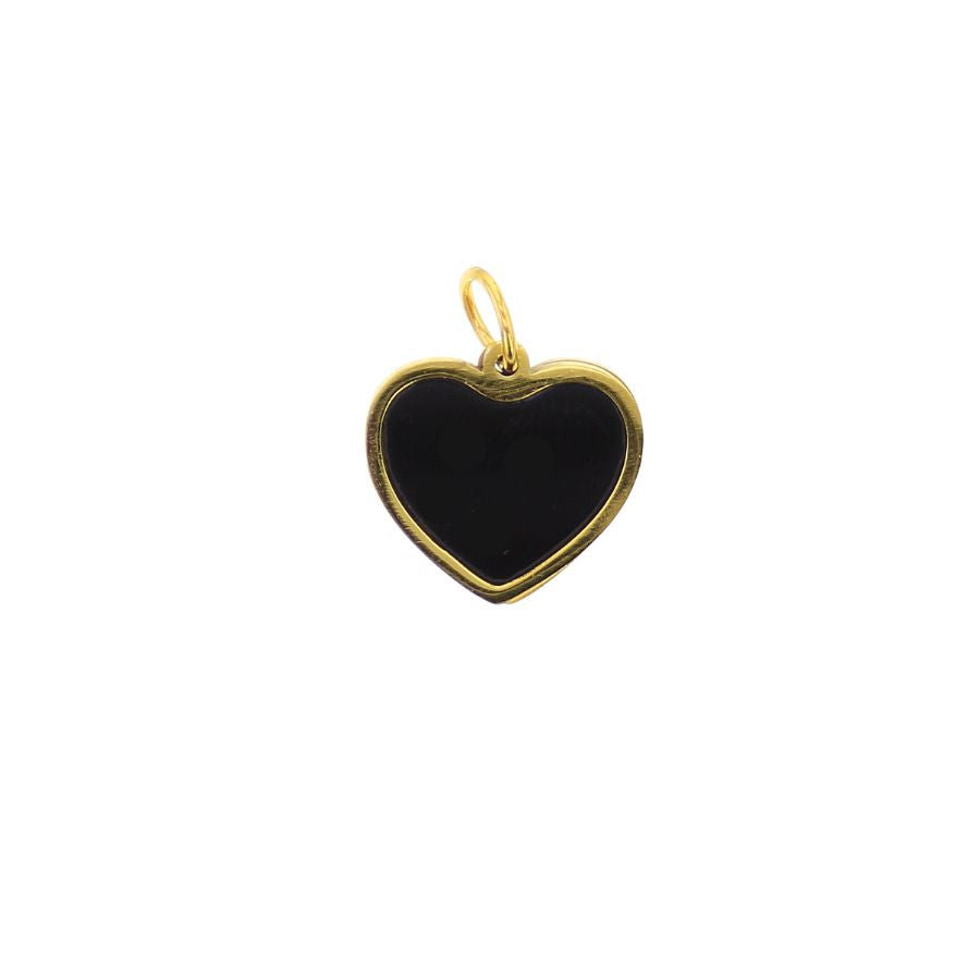 Gold-tone heart charm with black enamel center and small loop bail