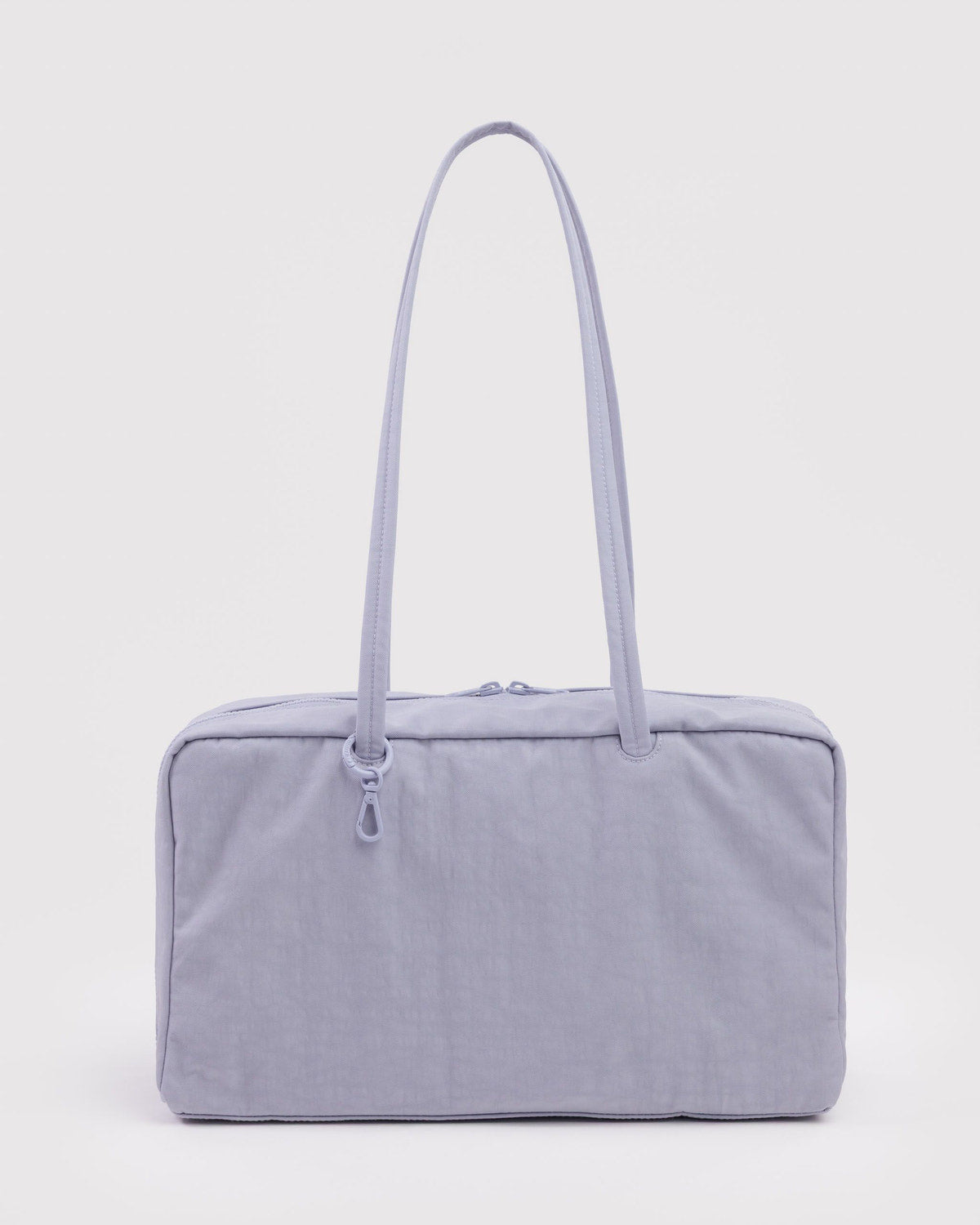 Lavender nylon bowler bag with top zip and short handles