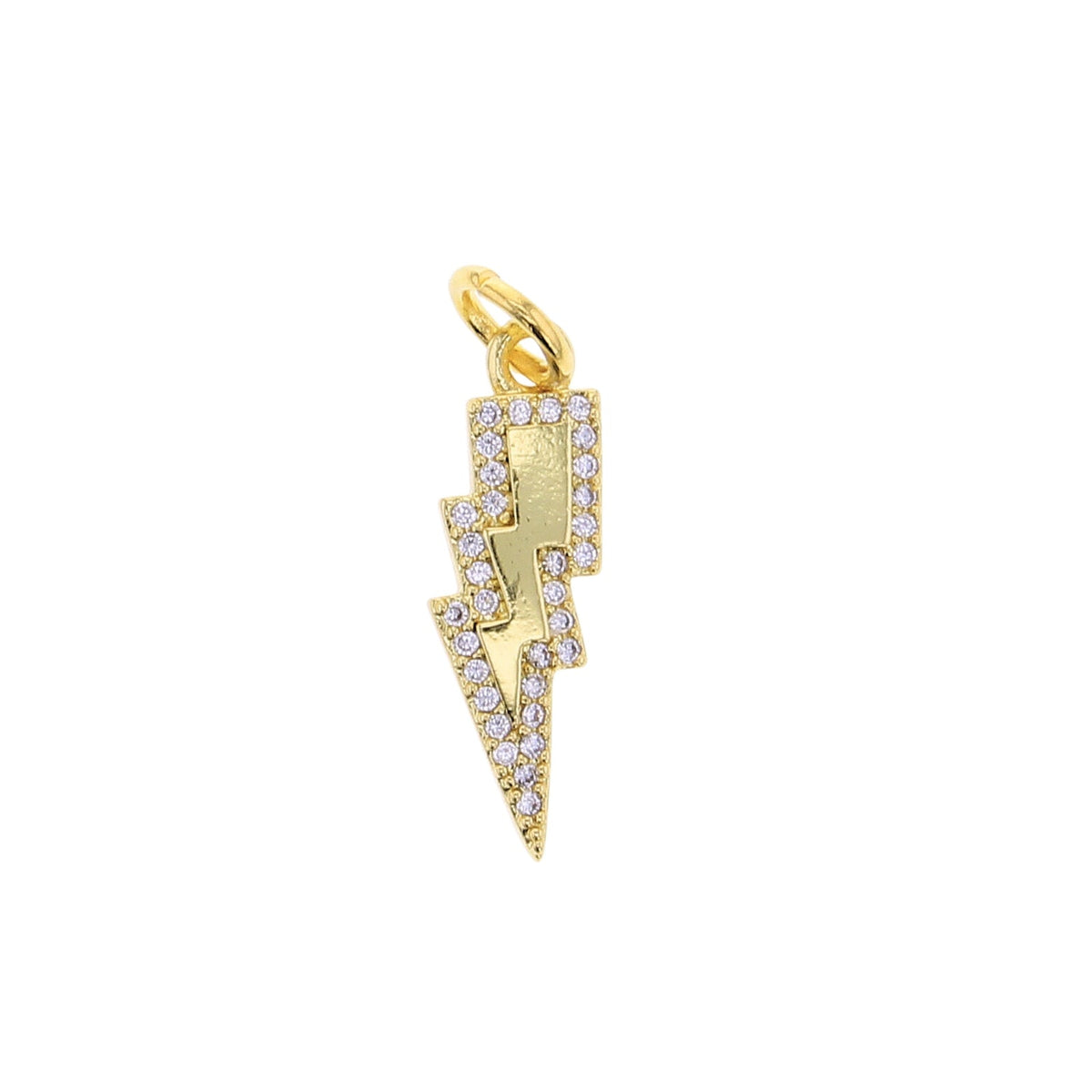 Gold-tone CZ lightning bolt charm pendant with loop bail