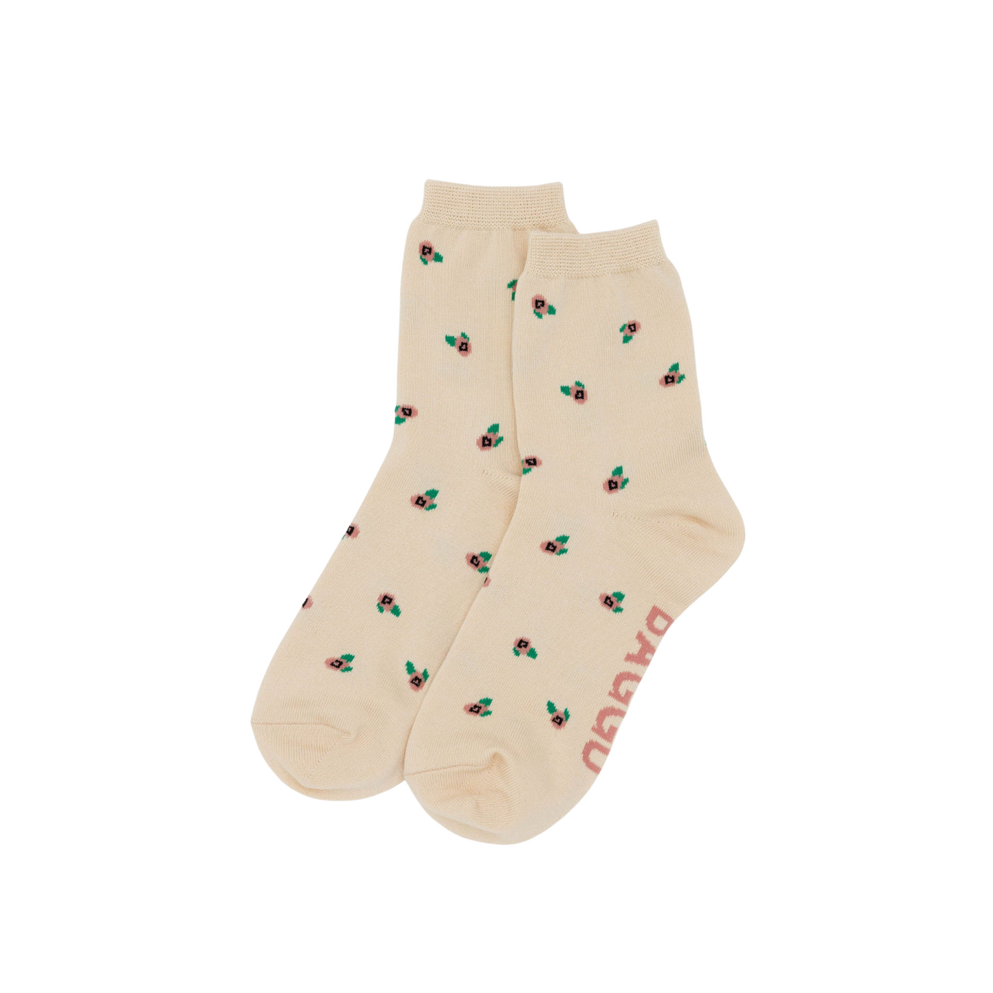 Crew socks in cream with small colorful taco icon pattern, two-pack