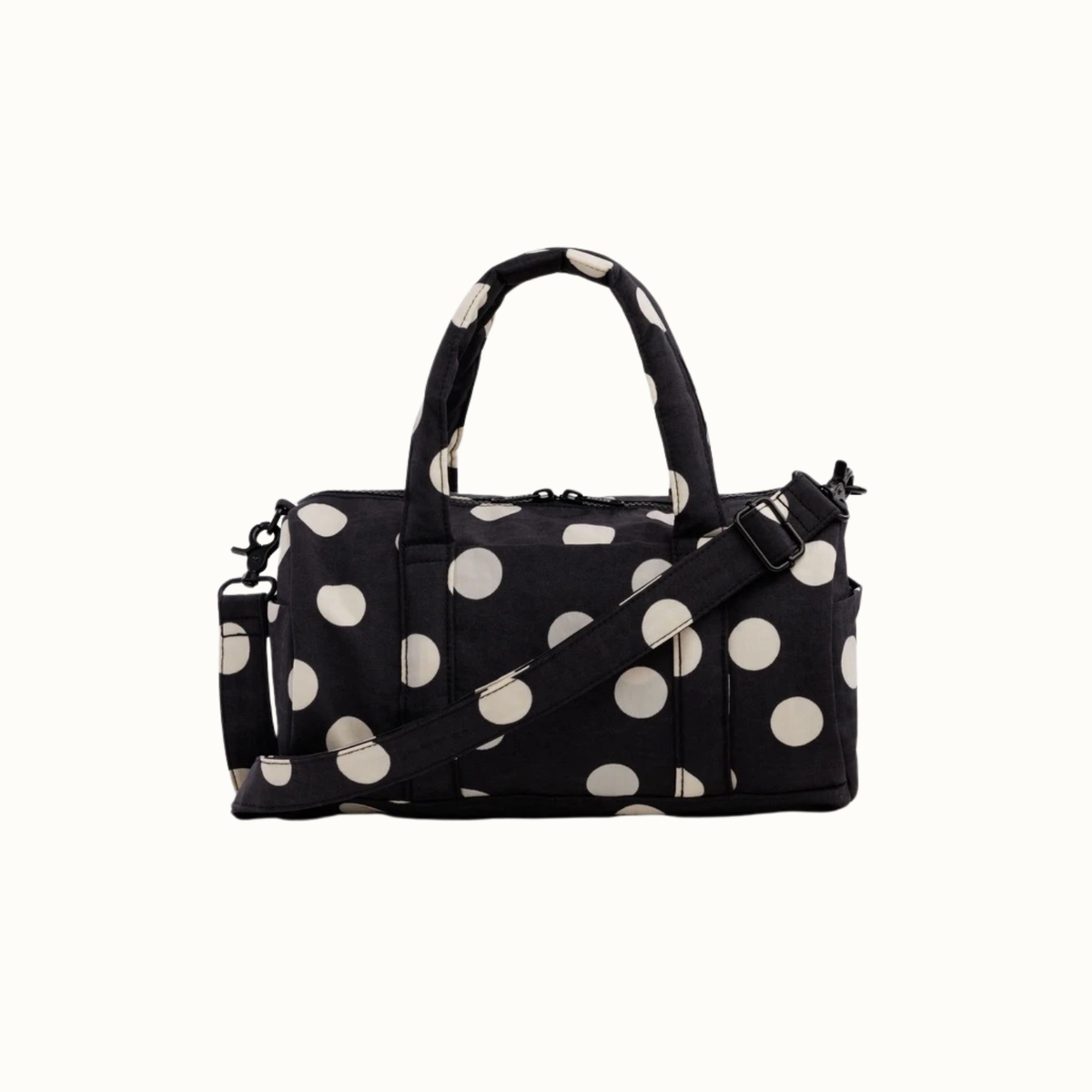 Nylon Duffle Bag - Black and Cream Polka Dot