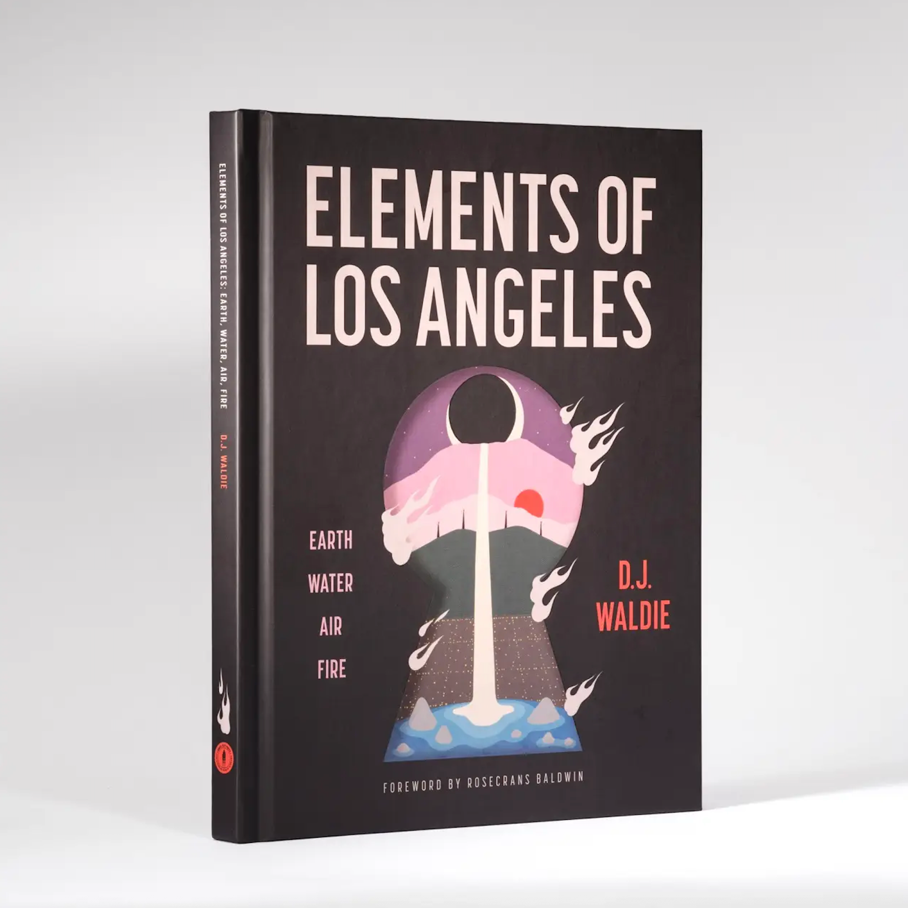 Black hardcover book with title 'Elements of Los Angeles' and umbrella illustration