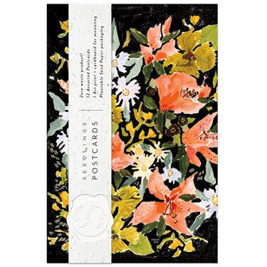 Vintage floral postcard, colorful bouquet artwork with yellow, orange, and pink flowers