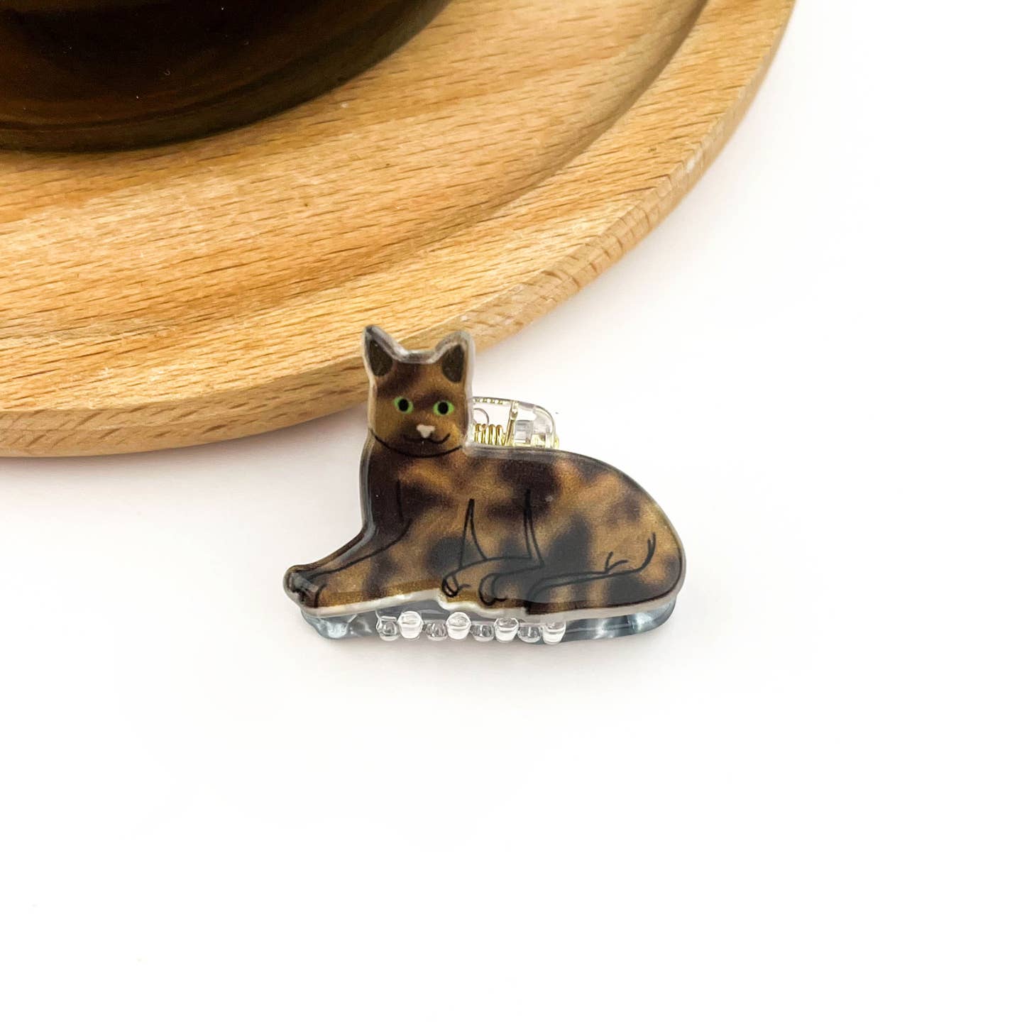 Mini cat hair claw, ocelot-style cat design with clear gem details