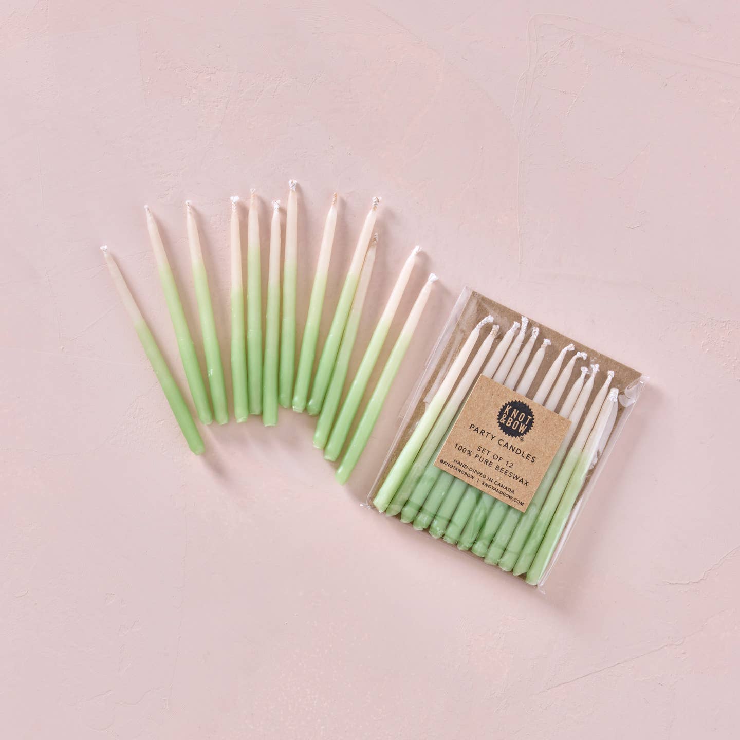 Mint ombre beeswax party candles set, pale green to cream taper candles with white wicks