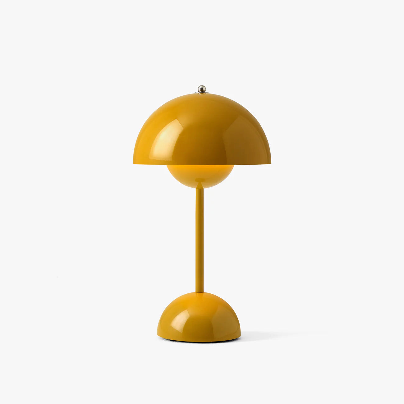 Mustard portable table lamp with curved dome shade and pedestal base