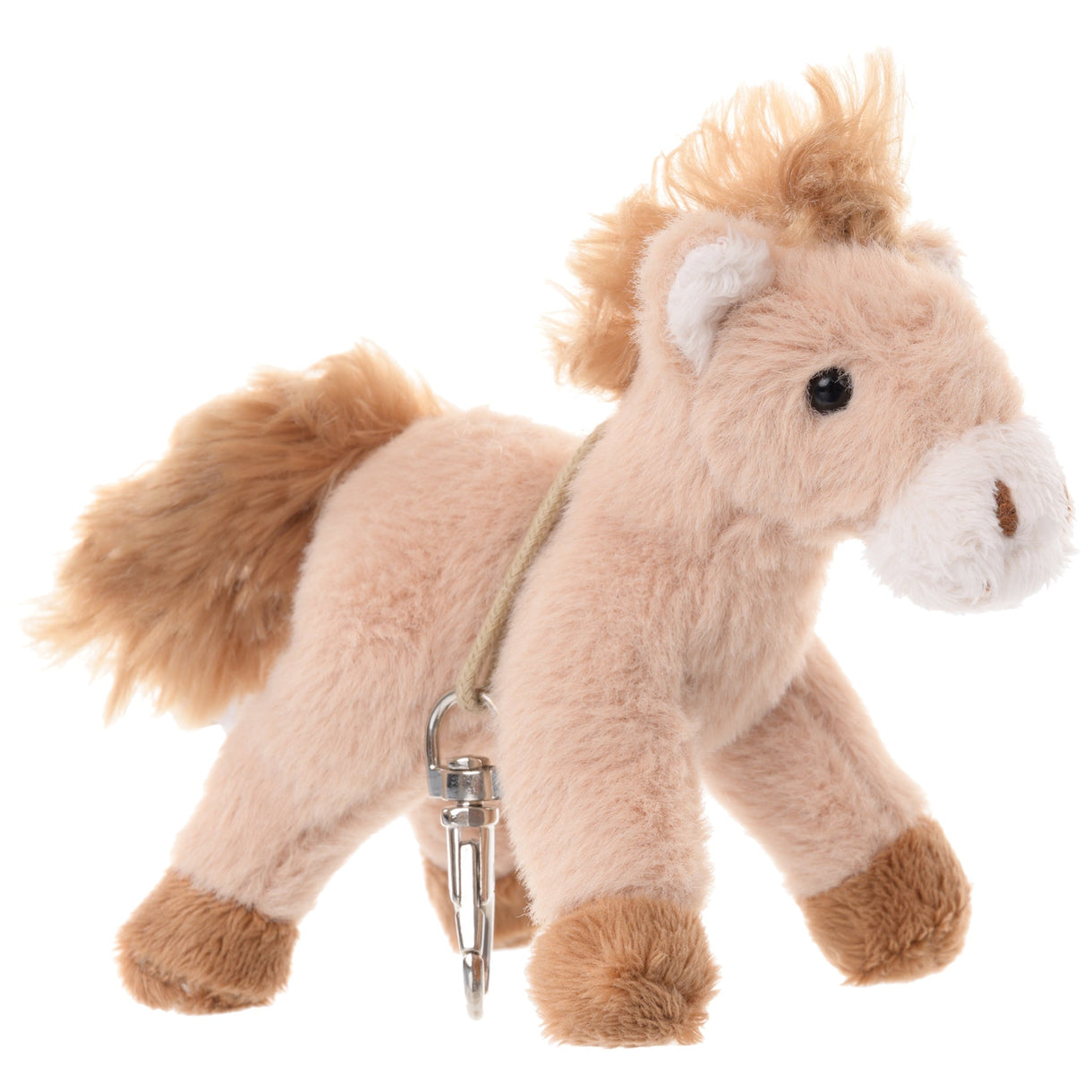 Plush pony bag charm in light beige with white muzzle and metal clip, black eye