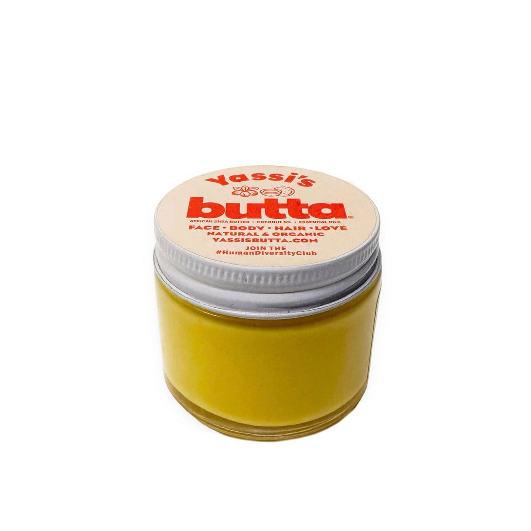 1 oz organic hair-and-body lotion jar, yellow balm with silver lid