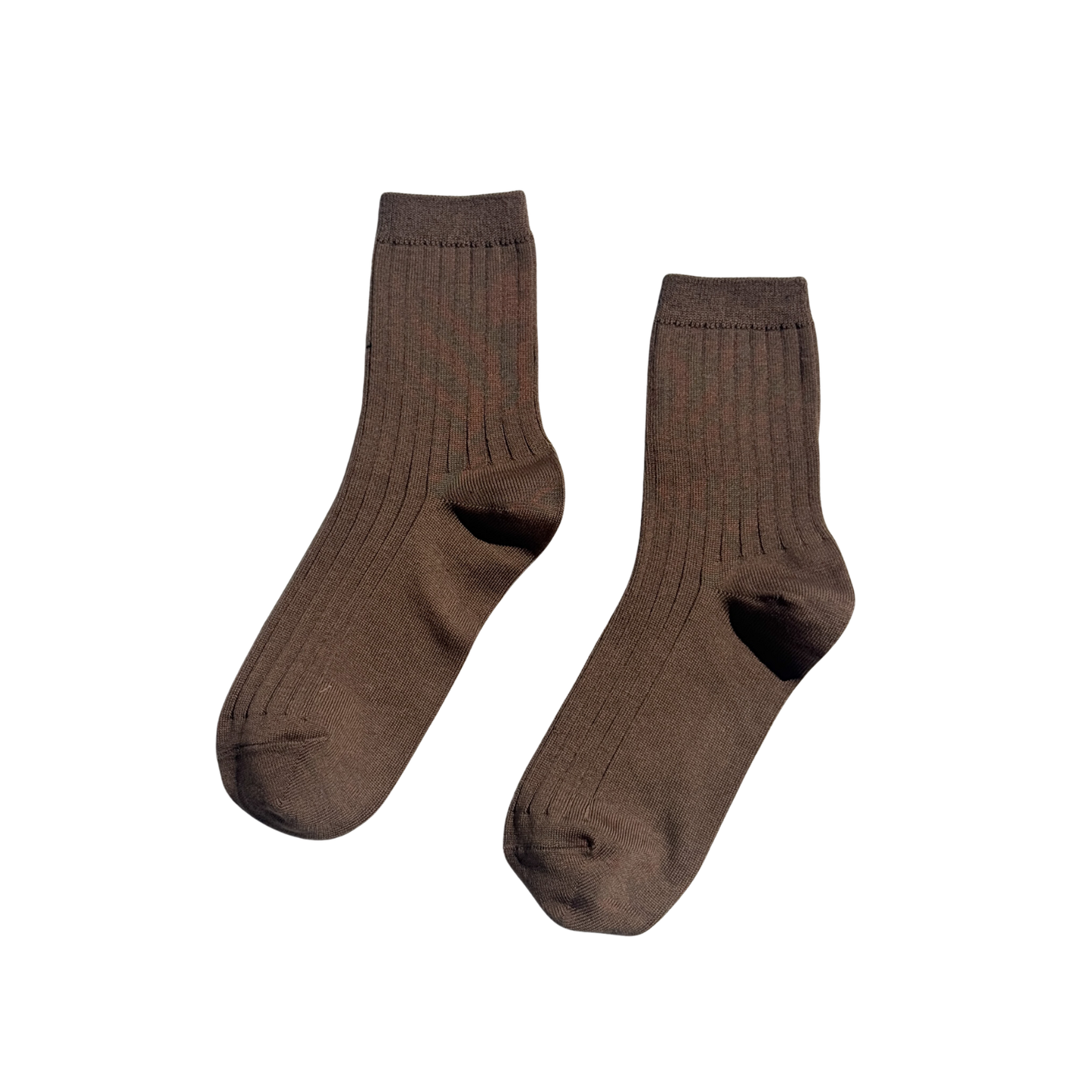 Mercerized ribbed cotton crew socks in dark tan