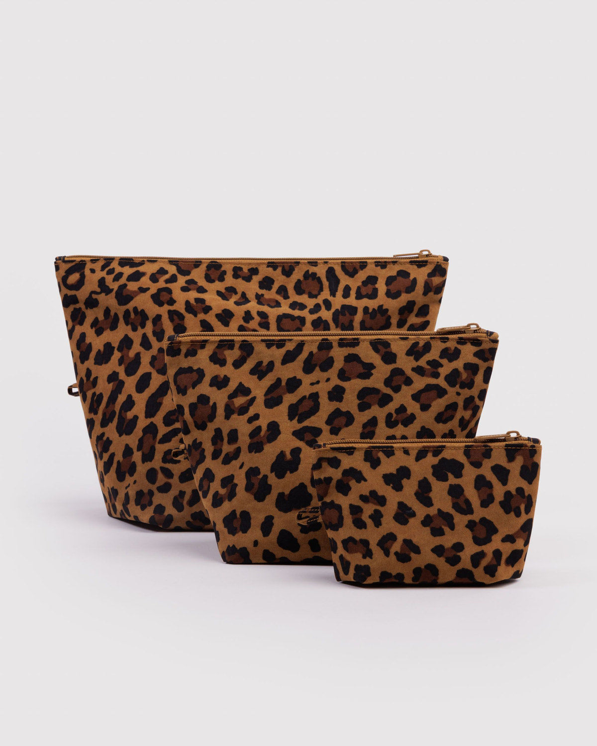 Go pouch set of three fabric zip pouches with leopard-print in brown tones
